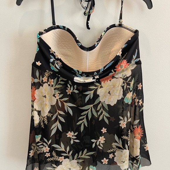 AI: Kona Sol Flyaway Tankini Top Black Mesh Floral Women’s L - Picture 3 of 10